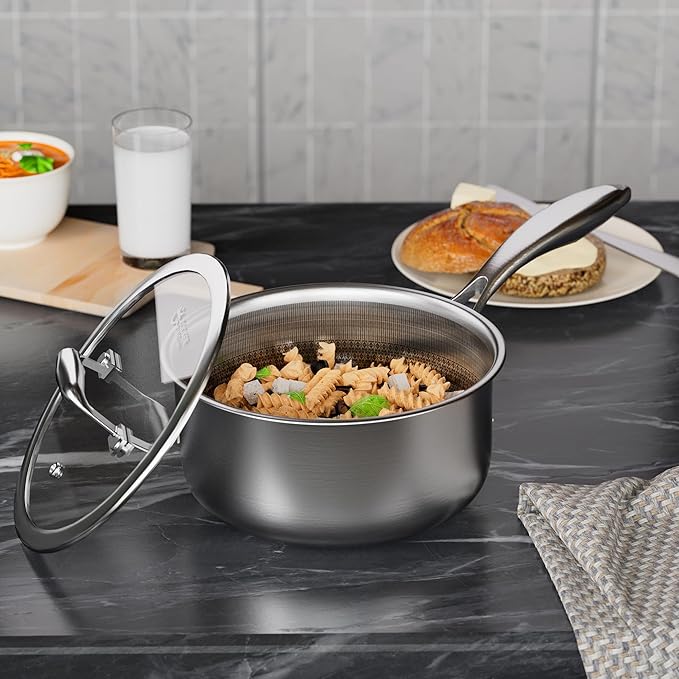COOKER KING 3 Quart Stainless Steel Saucepan, Nonstick Sauce Pan, Ceramic Suce