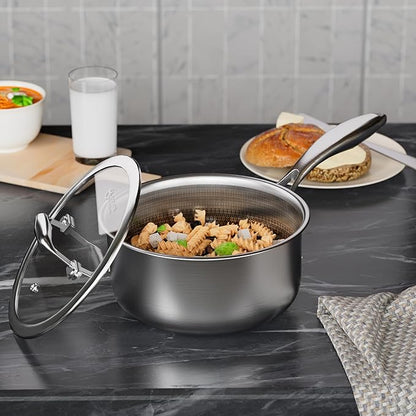 COOKER KING 3 Quart Stainless Steel Saucepan, Nonstick Sauce Pan, Ceramic Suce