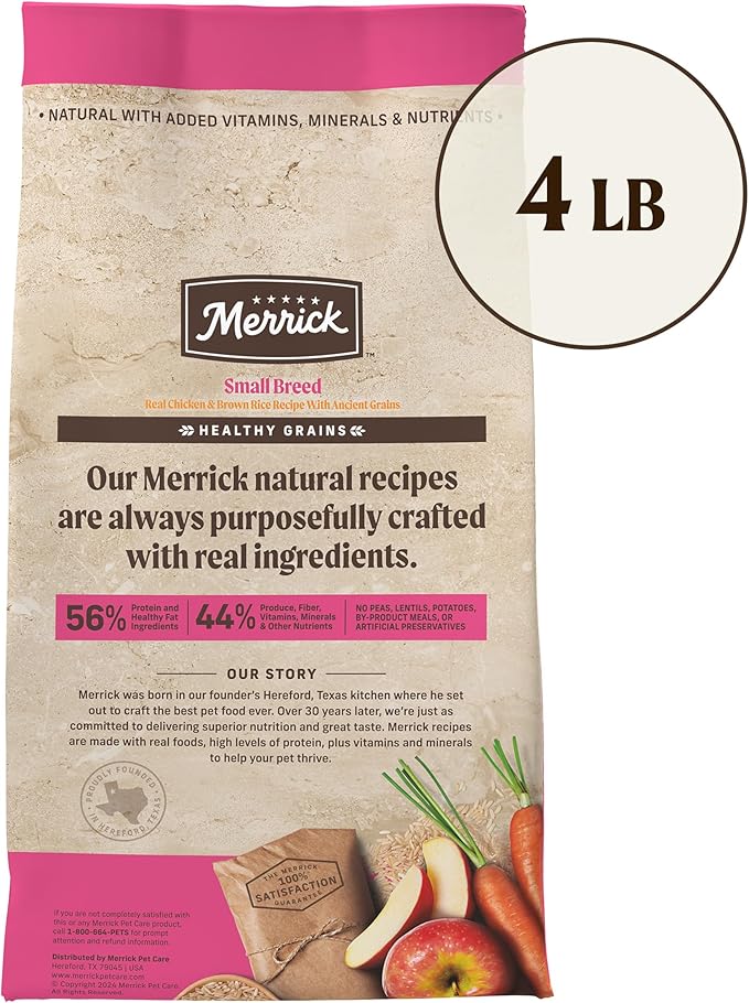 Merrick Healthy Grains Premium Dry Dog Food For Small Dogs, Wholesome and Natural Kibble, Small Breed Recipe - 4.0 lb. Bag