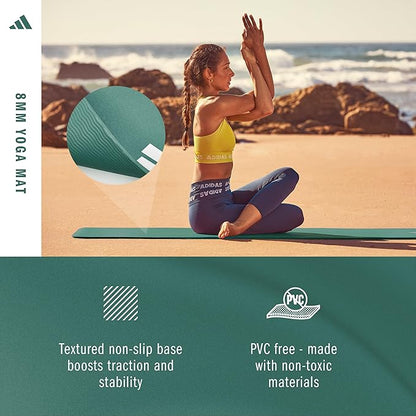 adidas Yoga Mat - Eco Friendly - Non Slip, Durable Textured Surface, 8mm