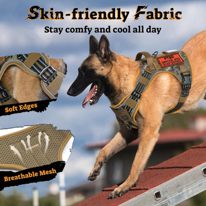 rabbitgoo Dog Harness for Large Dogs No Pull, Tactical Service Pet Vest with Molle and Control Handle, Adjustable and Reflective Military Harness for Easy Walking and Training, Desert camo, XL