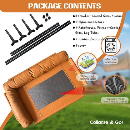 Small Elevated Dog Bed,Cooling Hammock with Soft Edge Pillow,Features Non-Slip Base Portable Pet Travel Cot,Indoor Outdoor Universal(31.5" L x 23.62" W x 6.69" H)