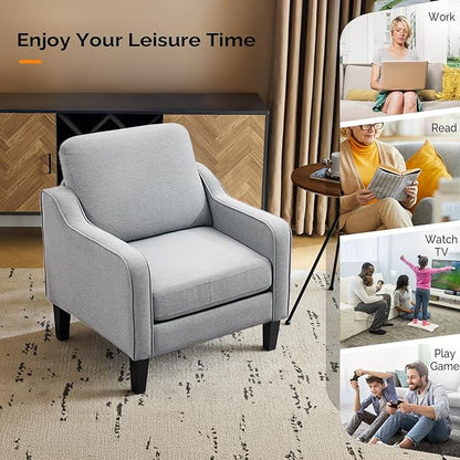 VINGLI Accent Chairs for Living Room, Line Comfy Upholstered Sofa Chair Mid Century Modern Armchair for Bedroom, Home Office, Small Spaces, Apartment