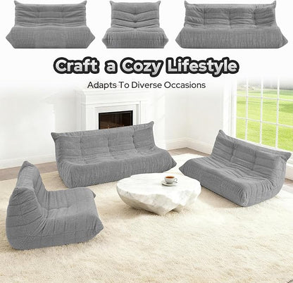 HABUTWAY Bean Bag Chairs Fireside Lazy Floor Sofa, Soft Teddy Fleece 3 Seater Sofa with High-Resilience Foam Filling，Beanbag for Living Room, Bedroom, Office (Light Gray Teddy)