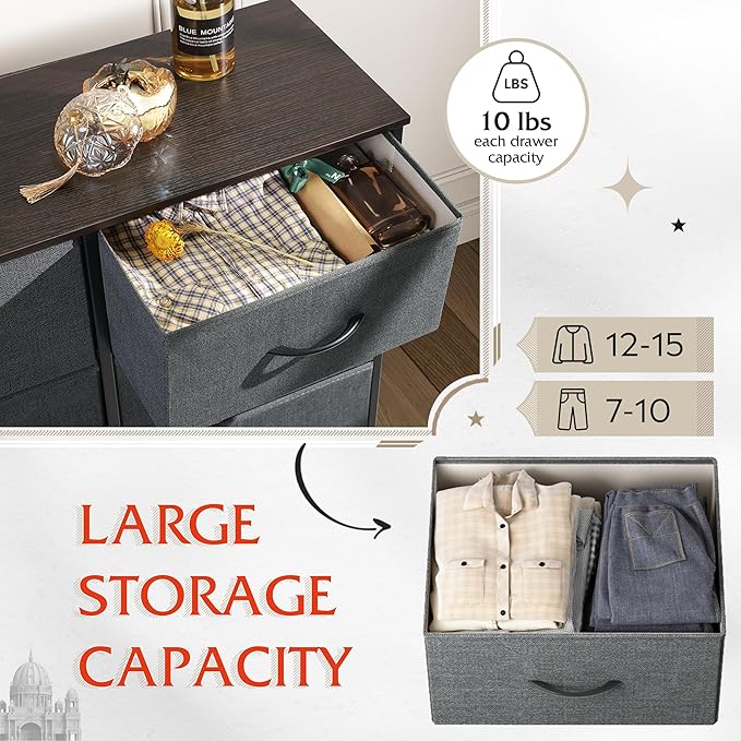 WLIVE Fabric Dresser for Bedroom, 6 Drawer Double Dresser, Storage Tower