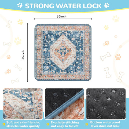 Lahome Super Absorbent Washable Pee Pads for Dogs - Secure Floor Protection - Non-Slip, Leakproof Reusable Pads for Training, Crates & Playpens (2 Pack, 36"x36", Beige Blue)