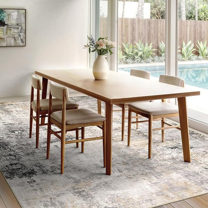 Area Rug Living Room Rugs - 9x12 Modern Abstract Soft Indoor Neutral Washable Rug Stain Resistant Non-Slip Low Pile Carpet for Bedroom Dining Room Home Office - Charcoal Grey