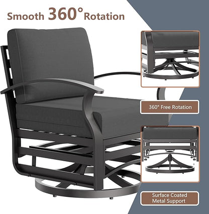 RTDTD Aluminum Outdoor Patio Furniture Set,5 Pieces 7 Seats Patio Conversation Sets with 2 Swivel Rocking Chairs,Metal Patio Sectional Furniture Set with 5.1" Thickened Cushions,Black