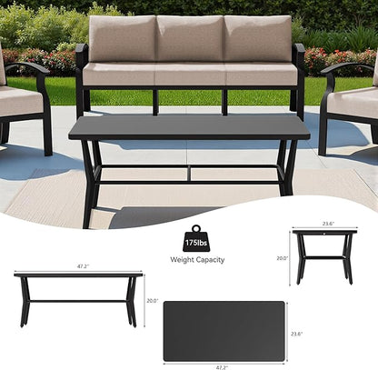 RTDTD Aluminum Outdoor Patio Furniture Set,7 Seats Patio Conversation Sets with Rectangular Coffee Table,Metal Patio Sectional Furniture Set with 2 Swivel Rocking Chairs,Sand