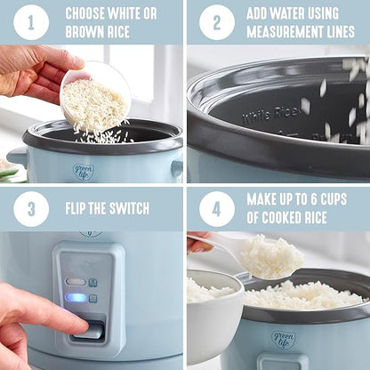 GreenLife Rice Cooker with Removable PFAS-Free Ceramic Nonstick Pot, 3-Cups