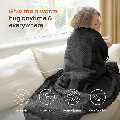 Heated Blanket Electric Throw Waffle, 50x60 Inches Sherpa Fleece Fast Heating
