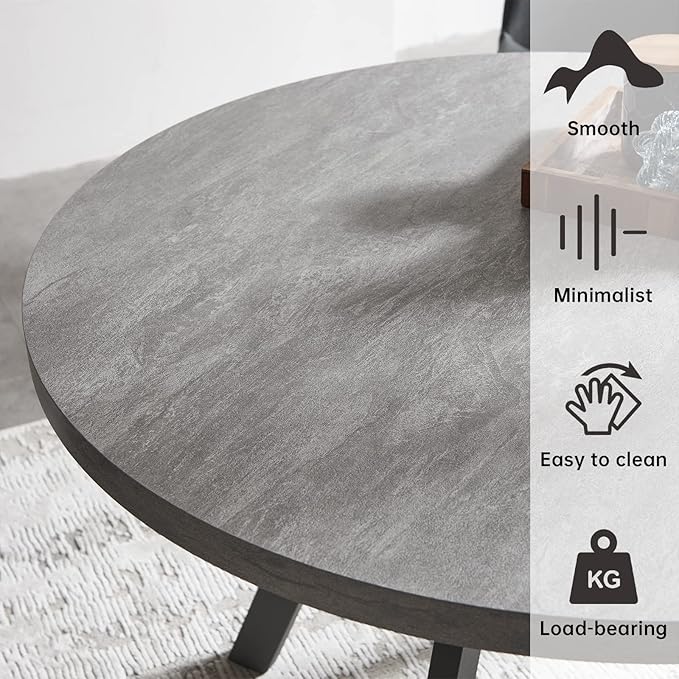 34.6'' Round Dining Table Mid Century Modern Small Round Coffee Table, Saving Space (Small Grey Table)