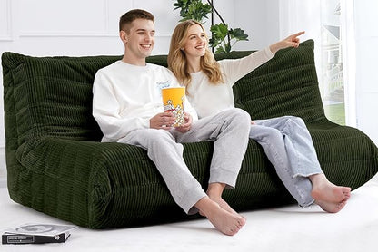 Bean Bag Chair,Giant Beanbag Chairs for Adults,Comfy Large Fireside Chair Lazy Sofa,Corduroy Bean Bag Lounger with Memory Foam Filled,Floor Sofa Couch for Home,Living Room (Green, 3-Seater)
