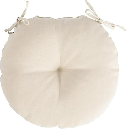 Magpie Fabrics Outdoor 15"x15"x4" Round Bistro Seat Cushions with Ties Set of 2, Tufted Waterproof Patio Floor Chair Pads for Home Garden Balcony Kitchen Office Porch, Recycled Cream White