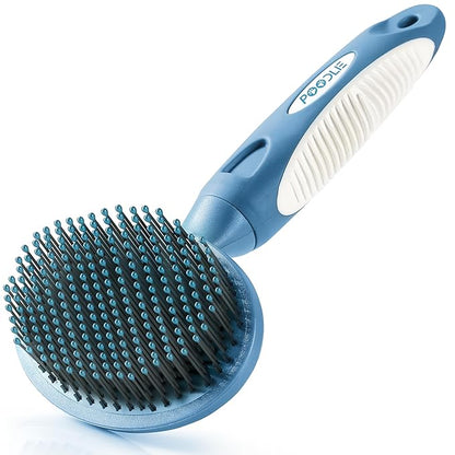 Round Bristle Pet Brush for Dogs and Cats - Soft Dog Brush for Grooming Short or Long Hair - Gentle Tool for Sensitive Skin Removes Dander, Dirt, and Detangles (Blue)