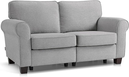 MCombo 67.7" Loveseat Sofa, 2-Seater Small Couch for Small Spaces, Classic Rolled Arm Upholstered Sofa with Solid Wood Legs for Living Room, Removable Cover, Chenille Fabric VE730 (Light Grey)