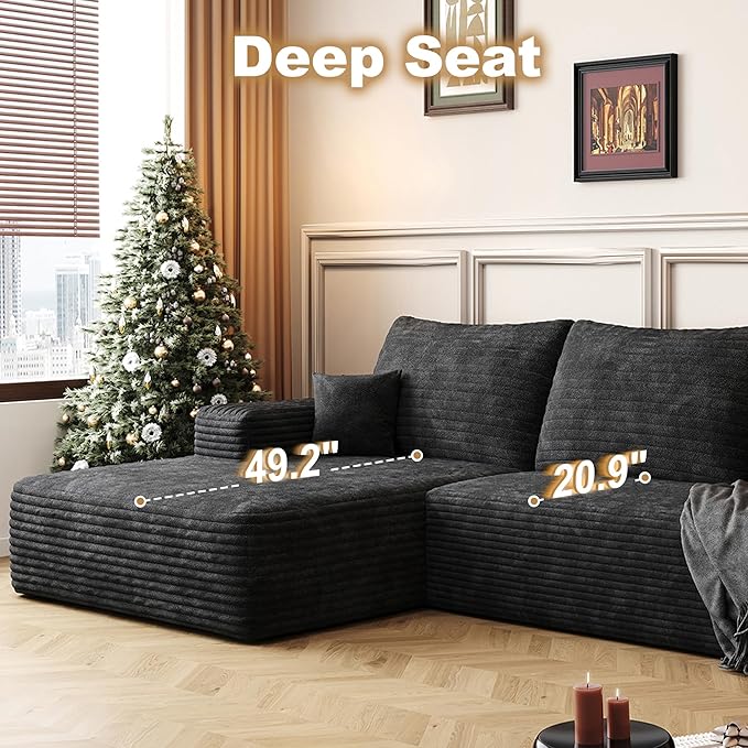 108" Sectional Couches for Living Room Modern Modular Sofa with L-Shape Couchs Upholstered Boneless Couch Deep Seat Sectional Couch with Chaise (Black, Left Facing Chaise+2Seaters+1Ottoman)