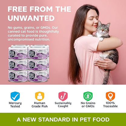 Pure Cravings Minced Tuna and Sardines Wet Canned Cat Food, 100% Mercury-Tested, Moist Can Fish for Cats, Grain-Free, Protein, Non-GMO, 3oz, Pack of 12