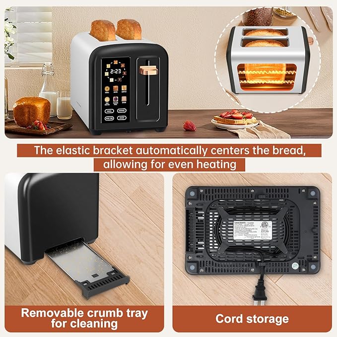 SEEDEEM Toaster 2 Slice with Touch Screen, Faster Heating Speed, 7 Shade Setting