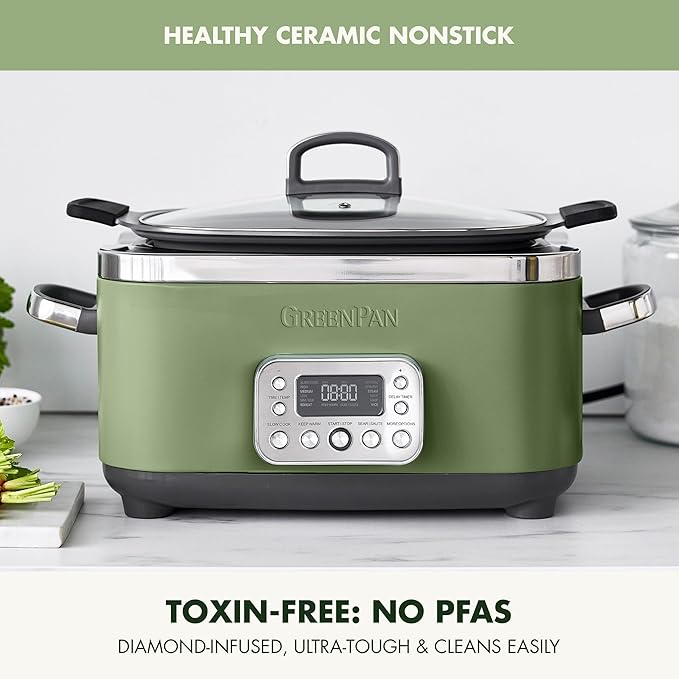 GreenPan Elite 14-in-1 Nonstick 6QT Electric Slow Cooker, PFAS-Free Ceramic