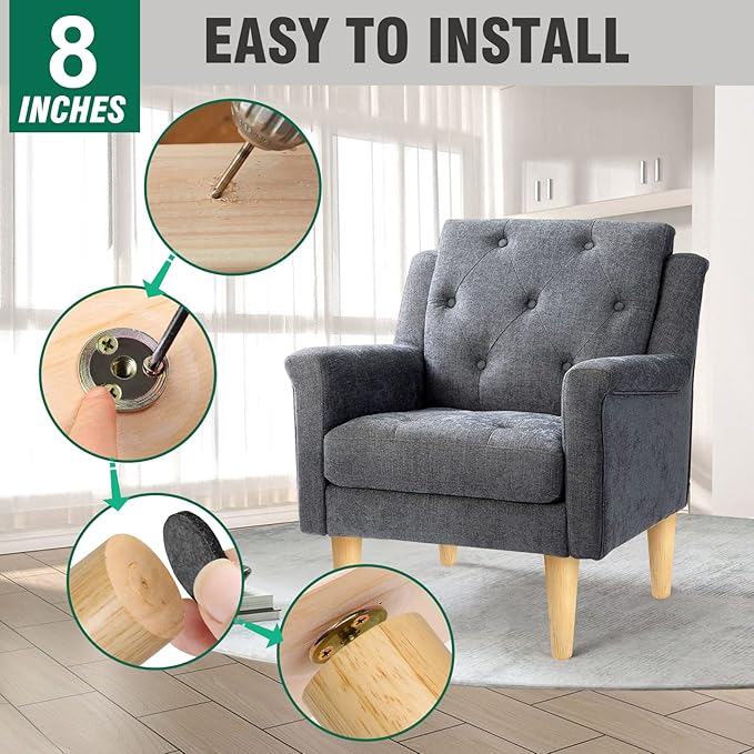 FoDau770 Rubber Wood Furniture Legs 8 Inches, Straight Tapered Wood Feet Mid Century Sofa Legs Set of 4, 5/16" UNC Furniture Feet Replacement Parts for Cabinet Couch Dresser Chair Ottoman Table