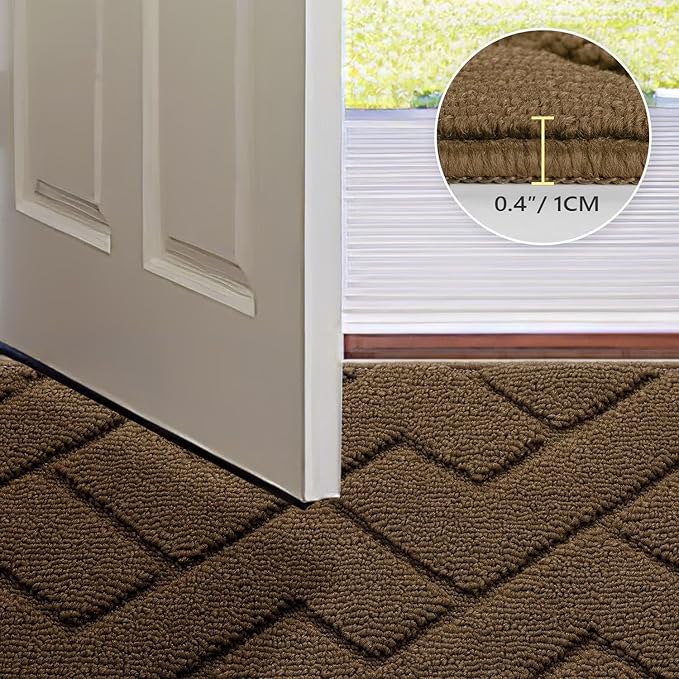 hicorfe Indoor Doormat,Front Back Door Mat TPR Backing Non Slip Mats 20"x31.5" Absorbent Resist Dirt Entrance Doormat Inside Floor for Entryway Washable Low-Profile(Dark Brown)