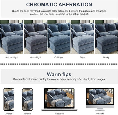 107" Cloud Couch Sectional, U Shaped Modular Sectional Sofa, 4-Seat Deep Seat Couch with 6 Removable Washable Pillows and 2 Ottoman for Living Room, Bedroom, Apartment, Blue