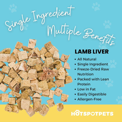 hotspot pets Lamb Liver Treats, 1LB Bag, All Natural Grain-Free Cat & Dog Training Topper Snack, Single Ingredient, Made in USA