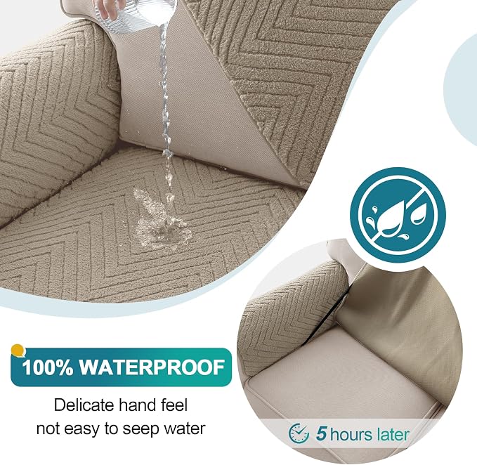 Turquoize Waterproof Couch Cover for Dogs Fuzzy Pet Couch Covers for Sofa Thick Dog Bed Cover Non-Slip Sofa Covers for 3 Cushion Couch Protector Slipcover Pet Friendly (Khaki, 36" x 84")