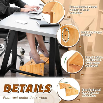 Yookeer Foot Rest for Under Desk at Work, Wooden Foot Stool, Slanted Desk Foot Rest, Ergonomic Adjustable Office Footrests, Nursing Foot Stool for Office and Home(Light Brown,Low)