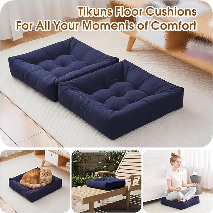 Tikuns Floor Pillow, Large Cushions (1, Navy, 22x22x4 Inch)