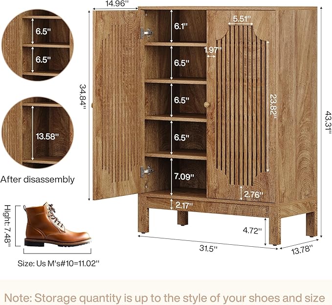 Tribesigns Shoe Cabinet with Doors, 5-Tier Shoe Storage Cabinet with Adjustable