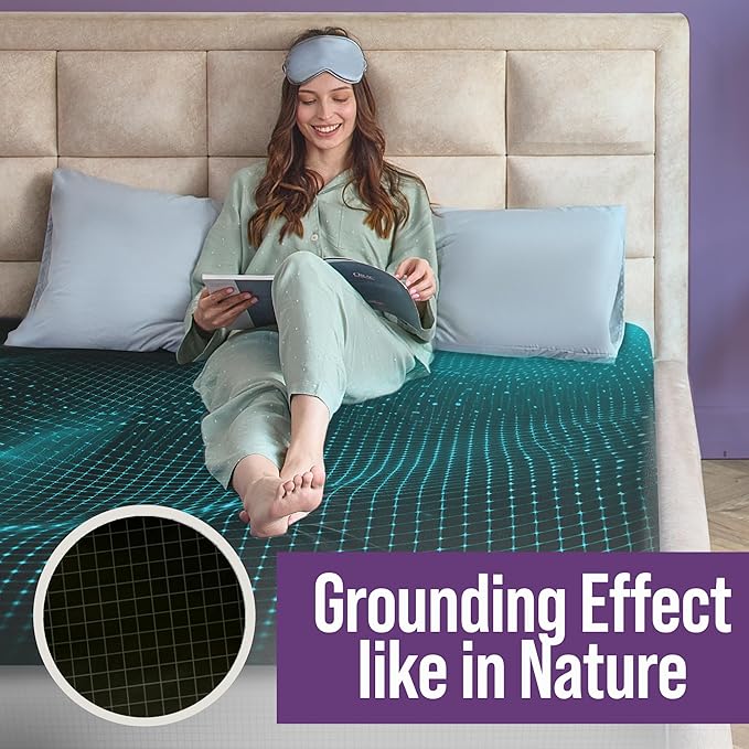 Earth Grounding Sheets California Size with 12% Silver Fiber & 4% Silk & 84% Cotton - Black - SGS Quality Certified Grounded Well Bed Sheet - Conductive Fitted Sheet for Better Sleep
