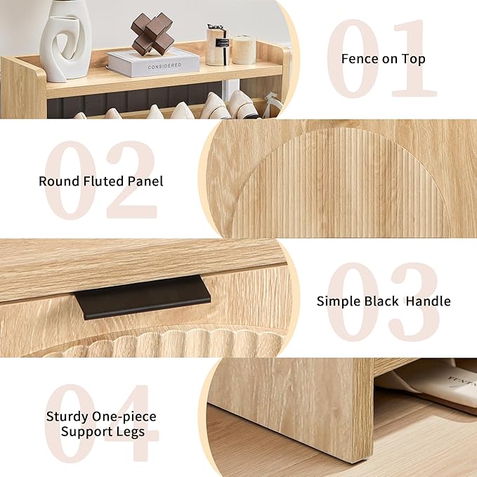 Narrow Shoe Cabinet with 2 Flip Drawers