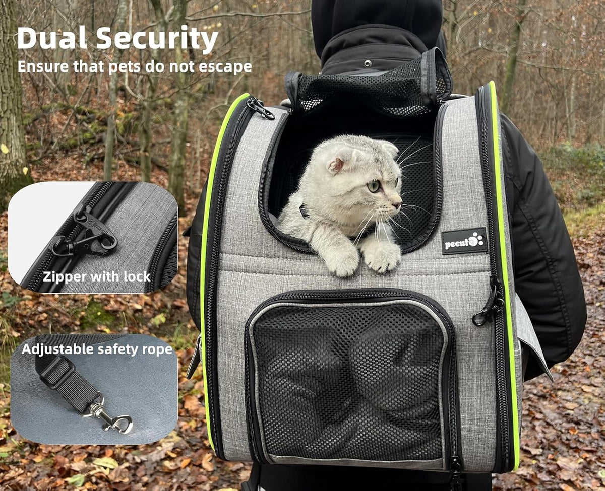 Pecute Cat Carrier Backpacks, Expandable Cat Backpack with Breathable Mesh, Pet Carrier Backpack for Cats Small Dogs Puppies Up to 17 Lbs, Dog Carrier Backpack Great for Travel Hiking Camping Outdoor