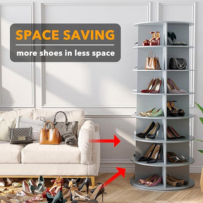 SpaceAid 7 Tier Rotating Shoe Rack Tower, Spinning Shoe Display Lazy Susan