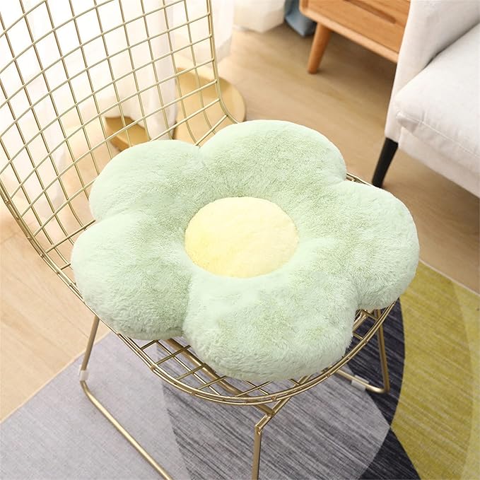YILANLAN Cute Flower Cushion Plush Floor Pillow Casual Comfortable Pillow Office Living Room Bed Decoration Cushion Simple Room Decoration (40cm, Green)