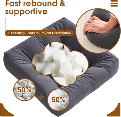 Tikuns 2Pcs Floor Pillows for Adults, 22 * 22 Inch Meditation Cushions, Large Square Sitting Cushion Living Room Memory Foam Pillow for Sitting (2, Grey, 22x22x4 Inch)