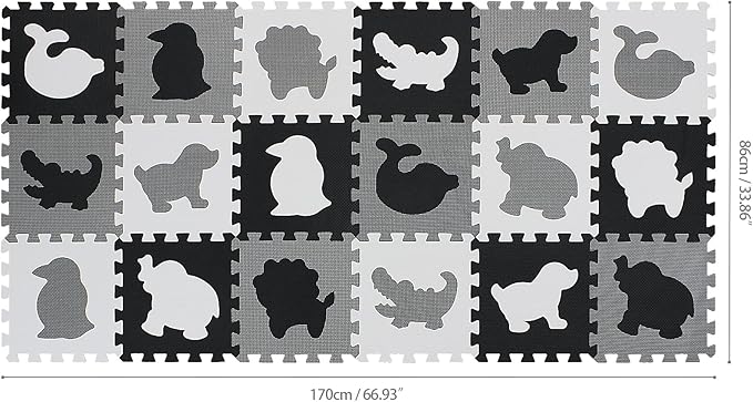 qqpp EVA 18 Tiles Baby Play Mat for Playing, Interlocking Foam Floor Mats for Tummy Time & Crawling, Flooring Tiles with Animals Puzzle for Kids. QP-51(ADL) b18N