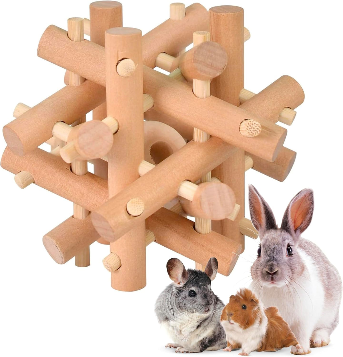 Wooden Chewing Toy for Small Animals, Natural Wood for Rabbit, Guinea Pig, Bunny, Chinchilla (Colorless)