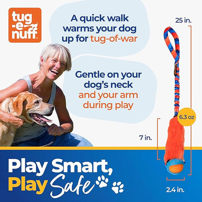 Tug-E-Nuff Fauxtastic PowerBall Bungee, Durable, Faux-Fur Fetch & Tug of War Dog Toy with Rubber Ball, Interactive Dog Tug Toys for Training Small, Medium, Large Dogs, 25 in, Green Pattern