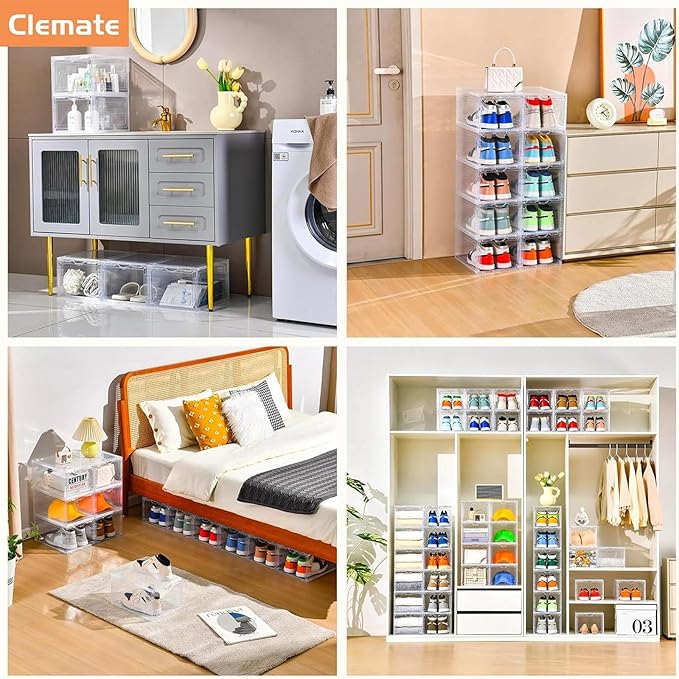Clemate Upgraded X-Large Shoe Storage Box, 8 Pack, Shoe Box Clear Plastic