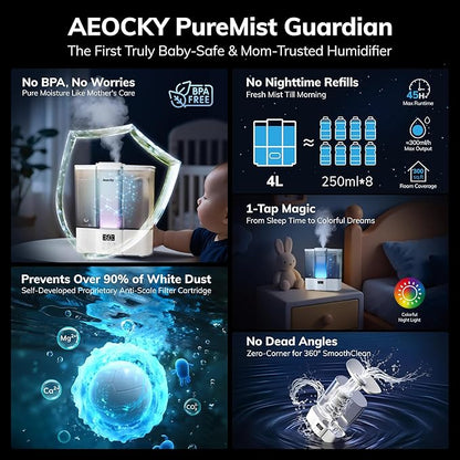 Geek-Level Aeocky Humidifier for Baby, Quiet Ultrasonic Humidifiers for Bedroom