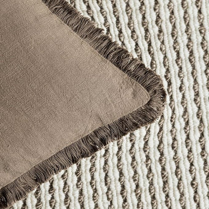 Foindtower Set of 2 Decorative Linen Fringe Throw Pillow Covers Cozy Farmhouse Boho Cushion Cover with Tassels Soft Accent Pillowcase for Couch Sofa Bed Living Room Home Decor 20×20 Inch Light Brown
