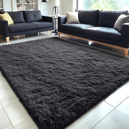 OLANLY 5x7 Machine Washable Large Area Rugs for Living Room, Bedroom, Soft Fluffy Shaggy Bedside Rug, Indoor Floor Carpet for Kids Girls and Boys, Dorms, Nursery, Home Decor Aesthetic, Black