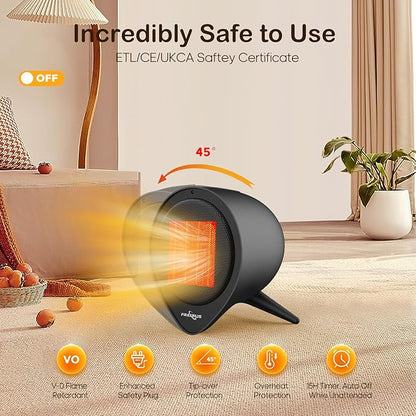Small Space Heater, 1500W PTC Ceramic Heating