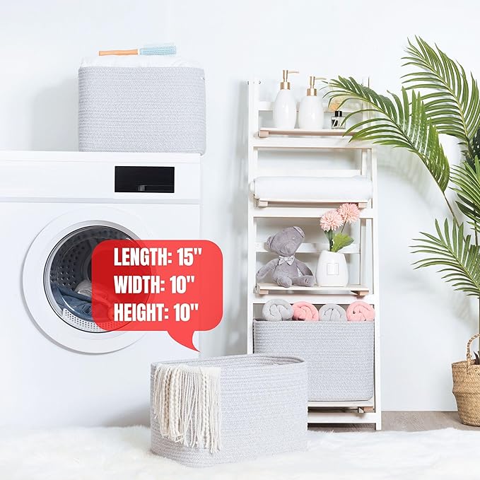 MINTWOOD Design 3-Pack Decorative Woven Storage Baskets for Shelves, Cube Bin Box for Organizing Books, Shoes, Dog Toys, Pantry Closet and Living Room Organizer, Light Gray Mix