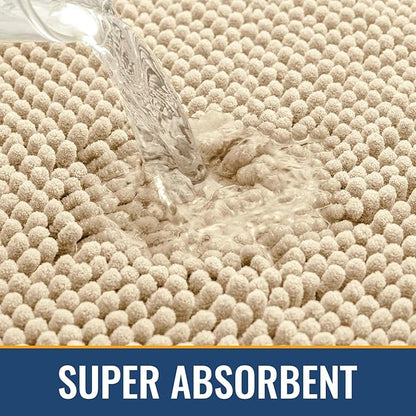 Arotive Bathroom Toilet Rugs U Shaped 24x20, Extra Soft Absorbent Shaggy Chenille Contour Bath Rugs for Toilet, Machine Washable Non-Slip Contoured Bath Mats, Beige