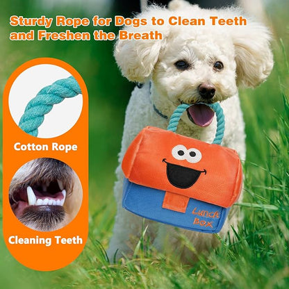 Hide and Seek Dog Toys, Squeaky Interactive Puzzle Dog Toys for Boredom and Stimulation, Dog Enrichment Toys with Rope for Small and Medium Dogs - Lunch Box