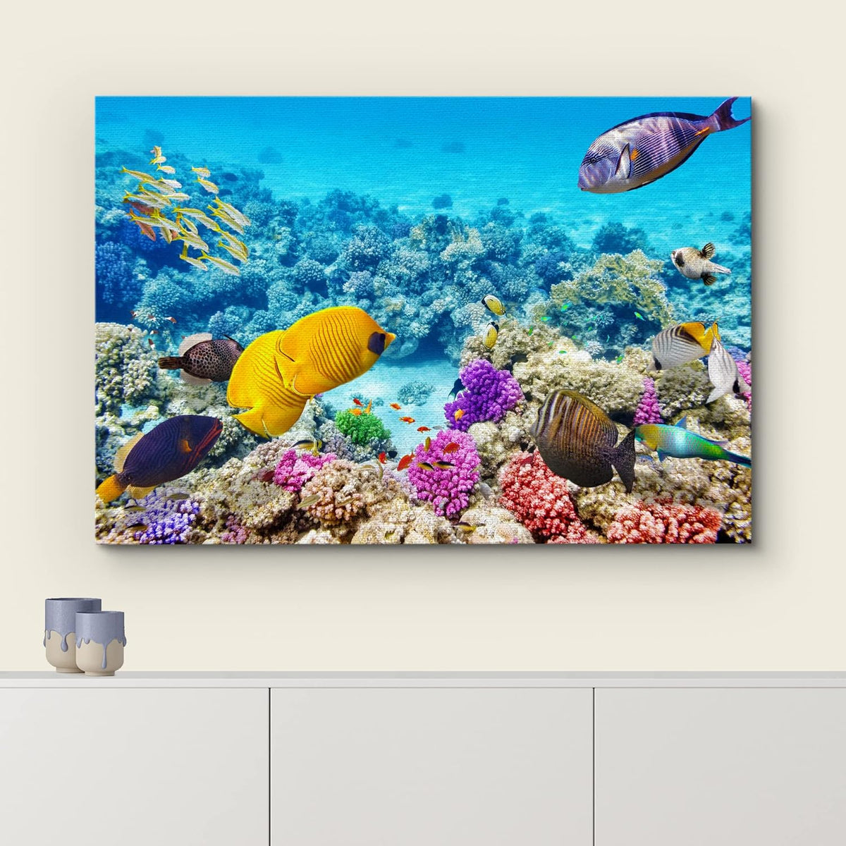 wall26 Canvas Print Wall Art Vibrant Teal Underwater Fish Coral Reef Nature Animals Photography Realism Rustic Scenic Landscape Wilderness Earth Colorful for Living Room, Bedroom, Office - 12"x18"